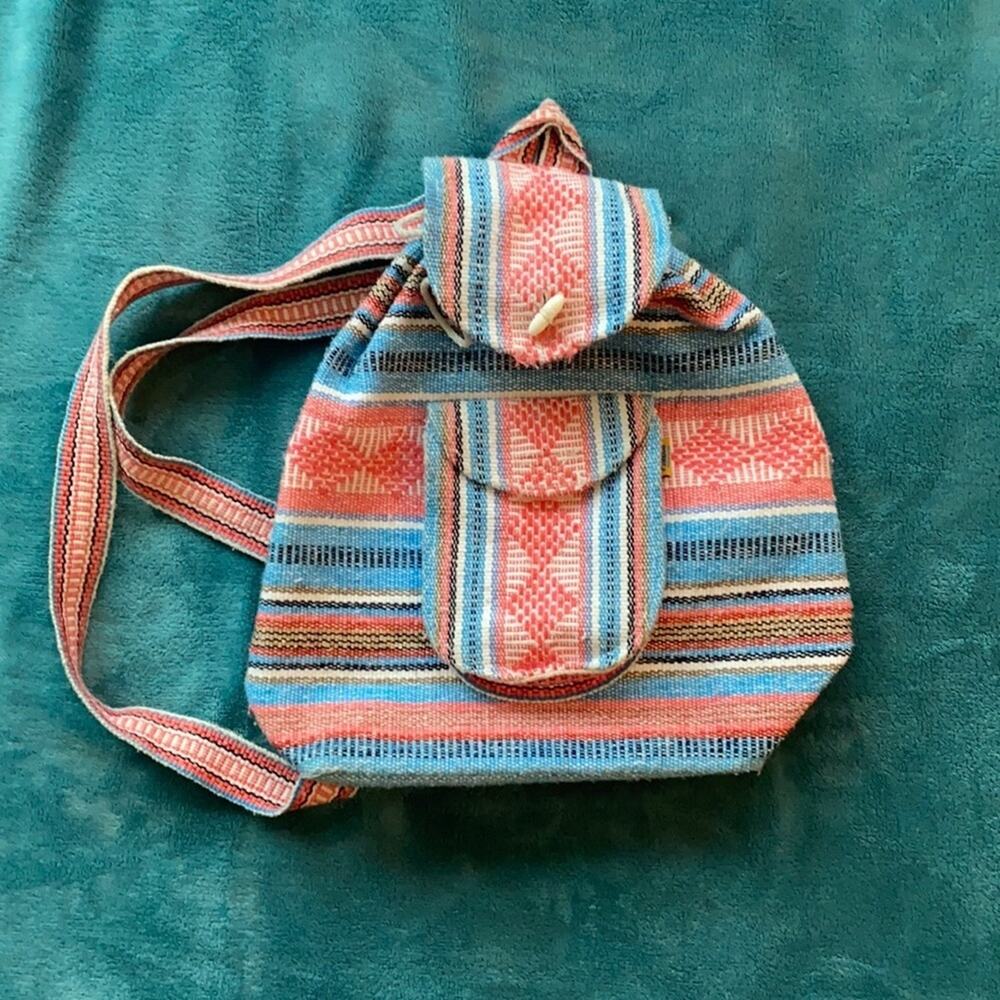 Vintage Baja bohemian surf striped blanket beach backpack drawstring bag OBX